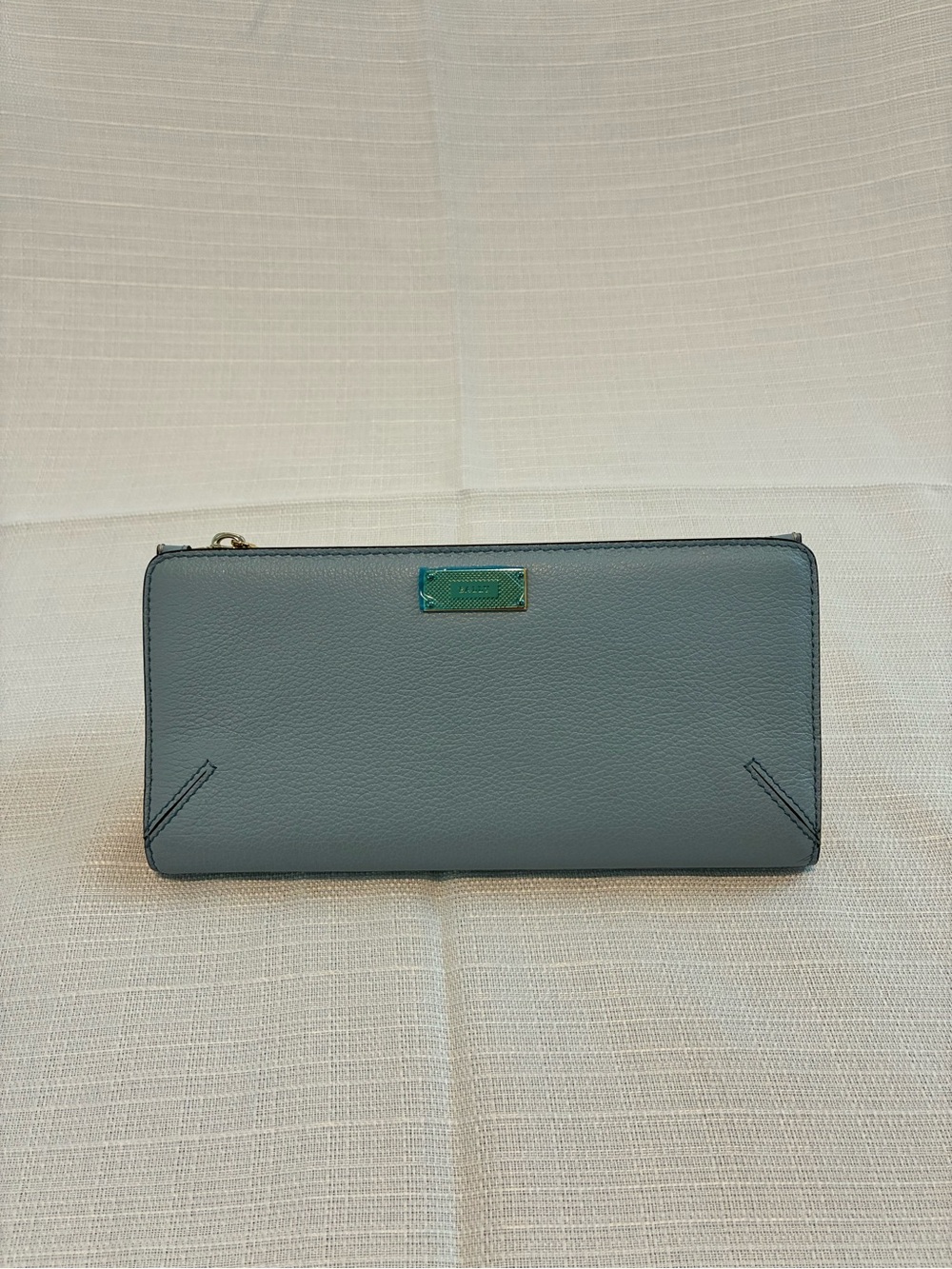 Bally Blue Leather Long Wallet with Zipper Compartment